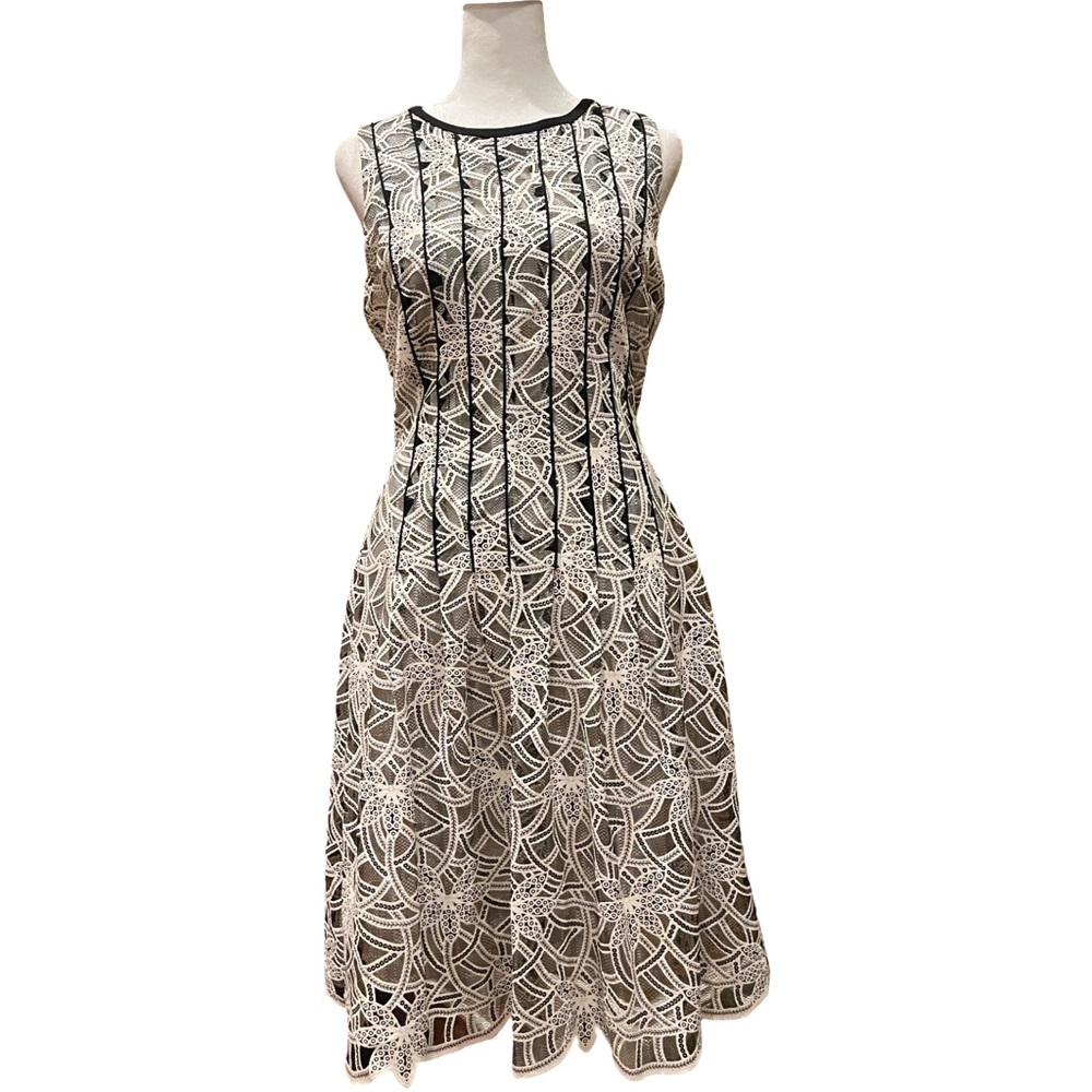 ANTONIO MELANI Cream/Black Sleeveless A-Line Midi Dress